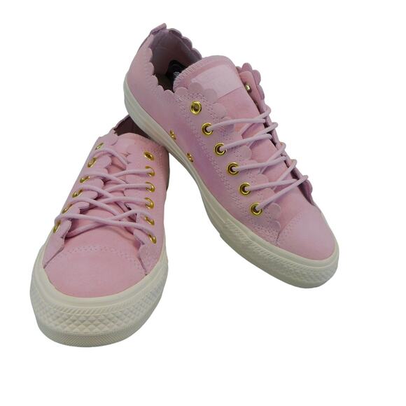 Converse Pink Chuck Taylor All Star Scalloped Edge Ox Women's Sneakers Suede S7 - Picture 2 of 10